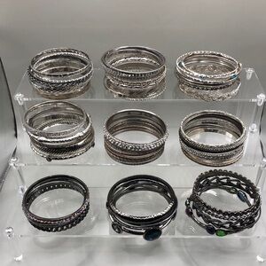 Huge lot bundle 61 silver/gunmetal boho style bangle bracelets, stackable layer